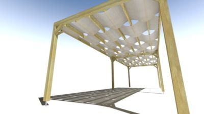 Pergola bois - 10m x 3m - indépendante - sens largeur - voilage semi-transparent inclus - livraison comprise