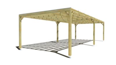 Pergola bois - 10m x 4m - indépendante - sens largeur - couverture étanche transparente incluse - livraison comprise