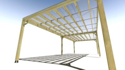 Pergola bois - 10m x 4m - indépendante - sens largeur - couverture étanche transparente incluse - livraison comprise