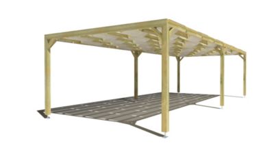 Pergola bois - 10m x 4m - indépendante - sens largeur - voilage semi-transparent inclus - livraison comprise