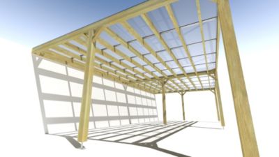 Pergola bois - 10m x 5m - adossée - sens largeur - couverture étanche transparente incluse - livraison comprise