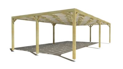 Pergola bois - 10m x 5m - indépendante - sens largeur - voilage semi-transparent inclus - livraison comprise