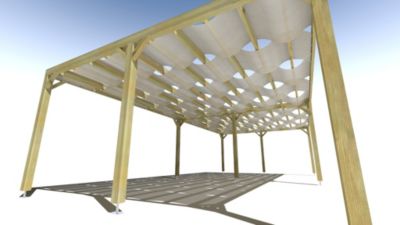 Pergola bois - 10m x 5m - indépendante - sens largeur - voilage semi-transparent inclus - livraison comprise