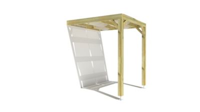 Pergola bois - 2m x 2m - adossée - sens largeur - voilage semi-transparent inclus - livraison comprise