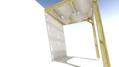 Pergola bois - 2m x 2m - adossée - sens largeur - voilage semi-transparent inclus - livraison comprise