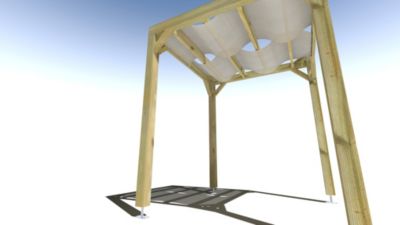 Pergola bois - 2m x 2m - indépendante - sens largeur - voilage semi-transparent inclus - livraison comprise