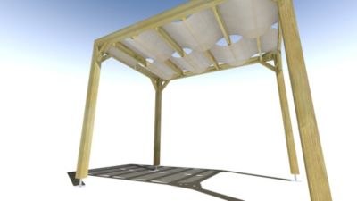 Pergola bois - 2m x 3m - indépendante - sens largeur - voilage semi-transparent inclus - livraison comprise