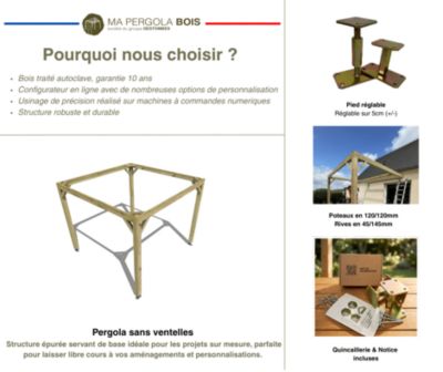 Pergola bois - 2m x 4m - indépendante - cadre simple - livraison comprise