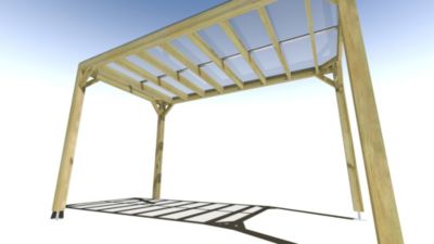 Pergola bois - 2m x 4m - indépendante - sens largeur - couverture étanche transparente incluse - livraison comprise