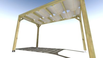 Pergola bois - 2m x 4m - indépendante - sens largeur - voilage semi-transparent inclus - livraison comprise