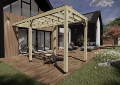 Pergola bois - 2m x 5m - adossée - sens largeur - couverture étanche transparente incluse - livraison comprise