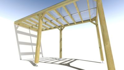 Pergola bois - 2m x 5m - adossée - sens largeur - couverture étanche transparente incluse - livraison comprise