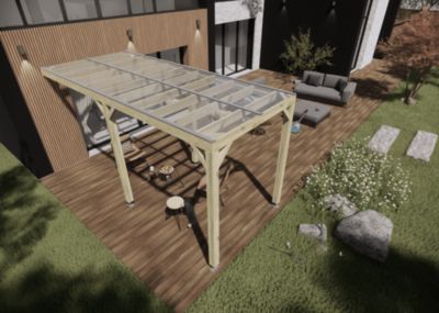 Pergola bois - 2m x 5m - adossée - sens largeur - couverture étanche transparente incluse - livraison comprise