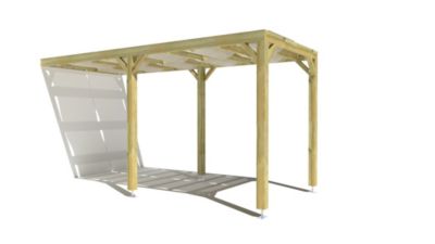 Pergola bois - 2m x 5m - adossée - sens largeur - voilage semi-transparent inclus - livraison comprise