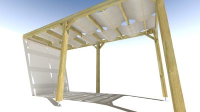 Pergola bois - 2m x 5m - adossée - sens largeur - voilage semi-transparent inclus - livraison comprise