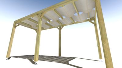 Pergola bois - 2m x 5m - indépendante - sens largeur - voilage semi-transparent inclus - livraison comprise