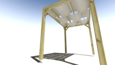 Pergola bois - 3m x 2m - indépendante - sens largeur - voilage semi-transparent inclus - livraison comprise