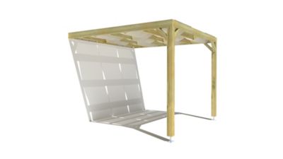 Pergola bois - 3m x 3m - adossée - sens largeur - voilage semi-transparent inclus - livraison comprise