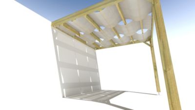 Pergola bois - 3m x 3m - adossée - sens largeur - voilage semi-transparent inclus - livraison comprise