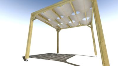 Pergola bois - 3m x 3m - indépendante - sens largeur - voilage semi-transparent inclus - livraison comprise