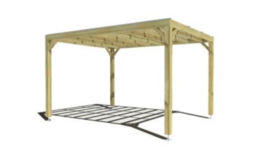 Pergola bois - 3m x 4m - indépendante - sens largeur - couverture étanche transparente incluse - livraison comprise