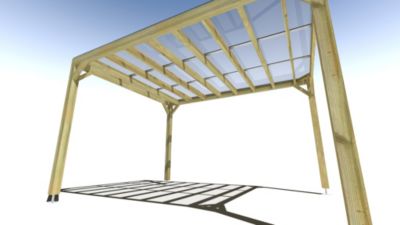 Pergola bois - 3m x 4m - indépendante - sens largeur - couverture étanche transparente incluse - livraison comprise