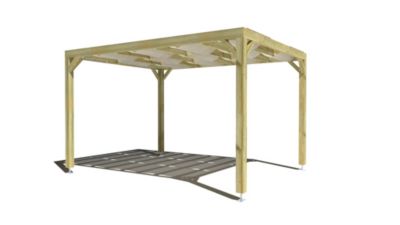 Pergola bois - 3m x 4m - indépendante - sens largeur - voilage semi-transparent inclus - livraison comprise