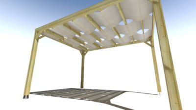 Pergola bois - 3m x 4m - indépendante - sens largeur - voilage semi-transparent inclus - livraison comprise