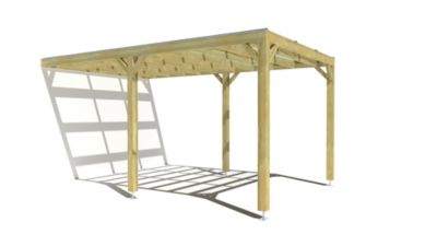 Pergola bois - 3m x 5m - adossée - sens largeur - couverture étanche transparente incluse - livraison comprise