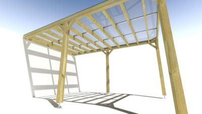 Pergola bois - 3m x 5m - adossée - sens largeur - couverture étanche transparente incluse - livraison comprise