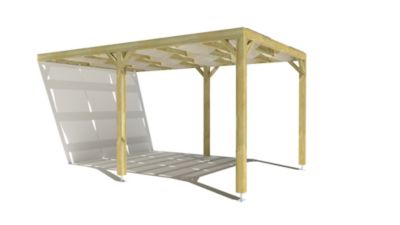 Pergola bois - 3m x 5m - adossée - sens largeur - voilage semi-transparent inclus - livraison comprise