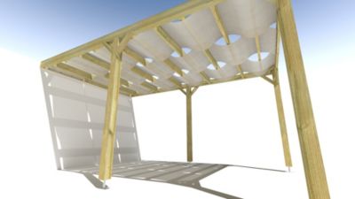 Pergola bois - 3m x 5m - adossée - sens largeur - voilage semi-transparent inclus - livraison comprise