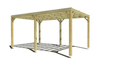 Pergola bois - 3m x 5m - indépendante - sens largeur - couverture étanche transparente incluse - livraison comprise