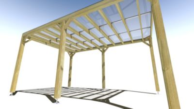 Pergola bois - 3m x 5m - indépendante - sens largeur - couverture étanche transparente incluse - livraison comprise