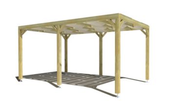 Pergola bois - 3m x 5m - indépendante - sens largeur - voilage semi-transparent inclus - livraison comprise