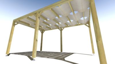 Pergola bois - 3m x 5m - indépendante - sens largeur - voilage semi-transparent inclus - livraison comprise