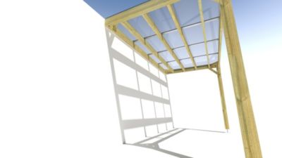 Pergola bois - 4m x 2m - adossée - sens largeur - couverture étanche transparente incluse - livraison comprise