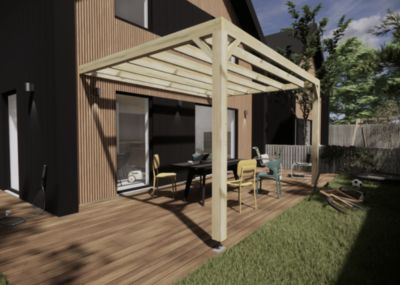 Pergola bois - 4m x 3m - adossée - sens largeur - livraison comprise