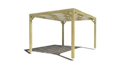 Pergola bois - 4m x 3m - indépendante - sens largeur - voilage semi-transparent inclus - livraison comprise