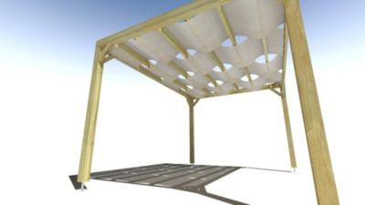 Pergola bois - 4m x 3m - indépendante - sens largeur - voilage semi-transparent inclus - livraison comprise