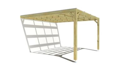 Pergola bois - 4m x 4m - adossée - sens largeur - couverture étanche transparente incluse - livraison comprise