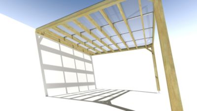 Pergola bois - 4m x 4m - adossée - sens largeur - couverture étanche transparente incluse - livraison comprise