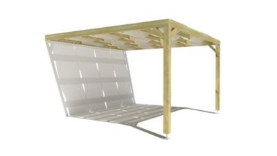 Pergola bois - 4m x 4m - adossée - sens largeur - voilage semi-transparent inclus - livraison comprise