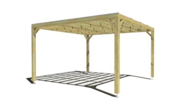 Pergola bois - 4m x 4m - indépendante - sens largeur - couverture étanche transparente incluse - livraison comprise