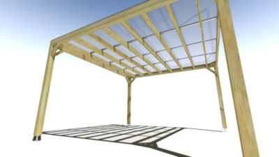 Pergola bois - 4m x 4m - indépendante - sens largeur - couverture étanche transparente incluse - livraison comprise