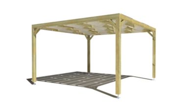 Pergola bois - 4m x 4m - indépendante - sens largeur - voilage semi-transparent inclus - livraison comprise