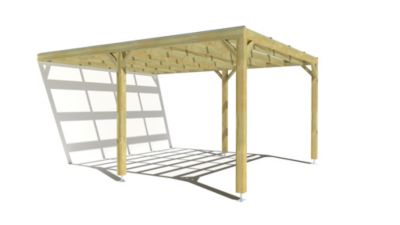 Pergola bois - 4m x 5m - adossée - sens largeur - couverture étanche transparente incluse - livraison comprise