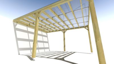 Pergola bois - 4m x 5m - adossée - sens largeur - couverture étanche transparente incluse - livraison comprise