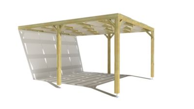 Pergola bois - 4m x 5m - adossée - sens largeur - voilage semi-transparent inclus - livraison comprise