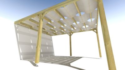 Pergola bois - 4m x 5m - adossée - sens largeur - voilage semi-transparent inclus - livraison comprise